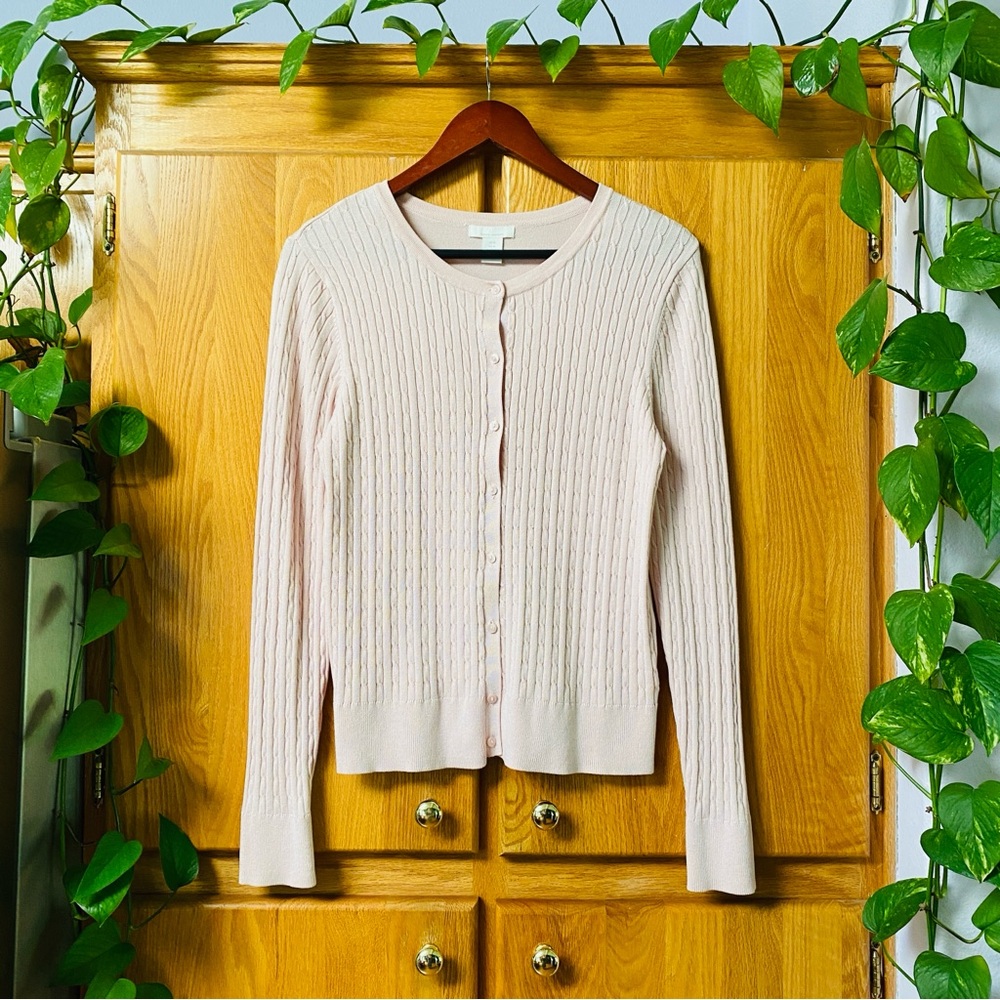 H&M light pink cableknit sweater cardigan M